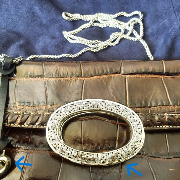 Vintage Brighton Croc-Embossed Leather Silver Metal Clutch Fold-Over & Crossbody - Picture 12 of 12